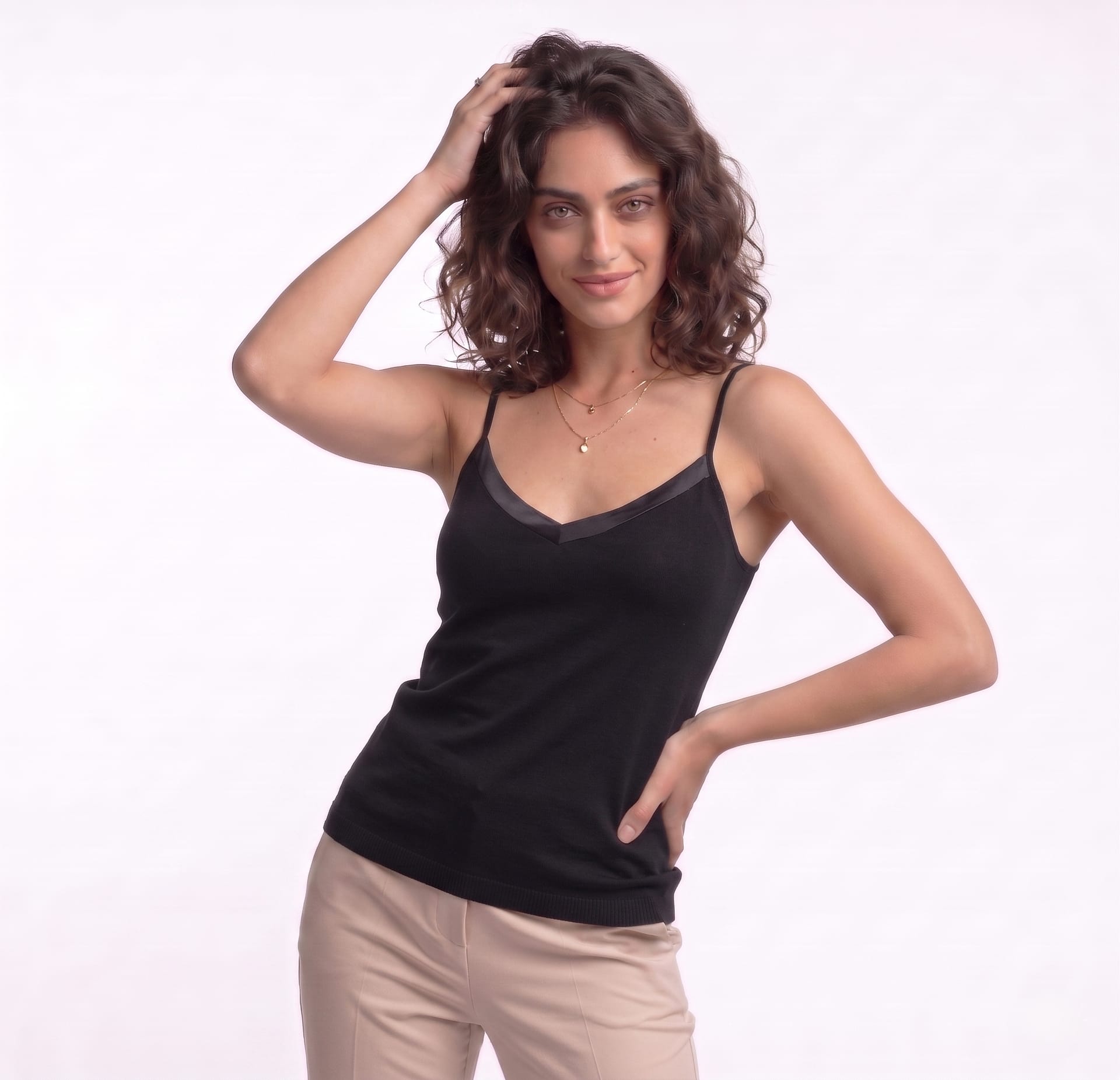 Art. 401 - Narrow strap tank top with V-neck satin - Image 2