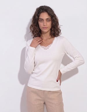 Art. 3600 maglia manica lunga con merletto macramè