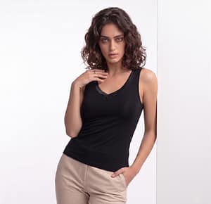 EFFECT L&S 2500 canotta spalla larga con scollo a V in raso