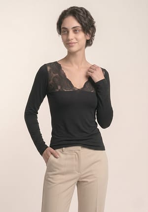 1046 long sleeve sweater with V lace insert